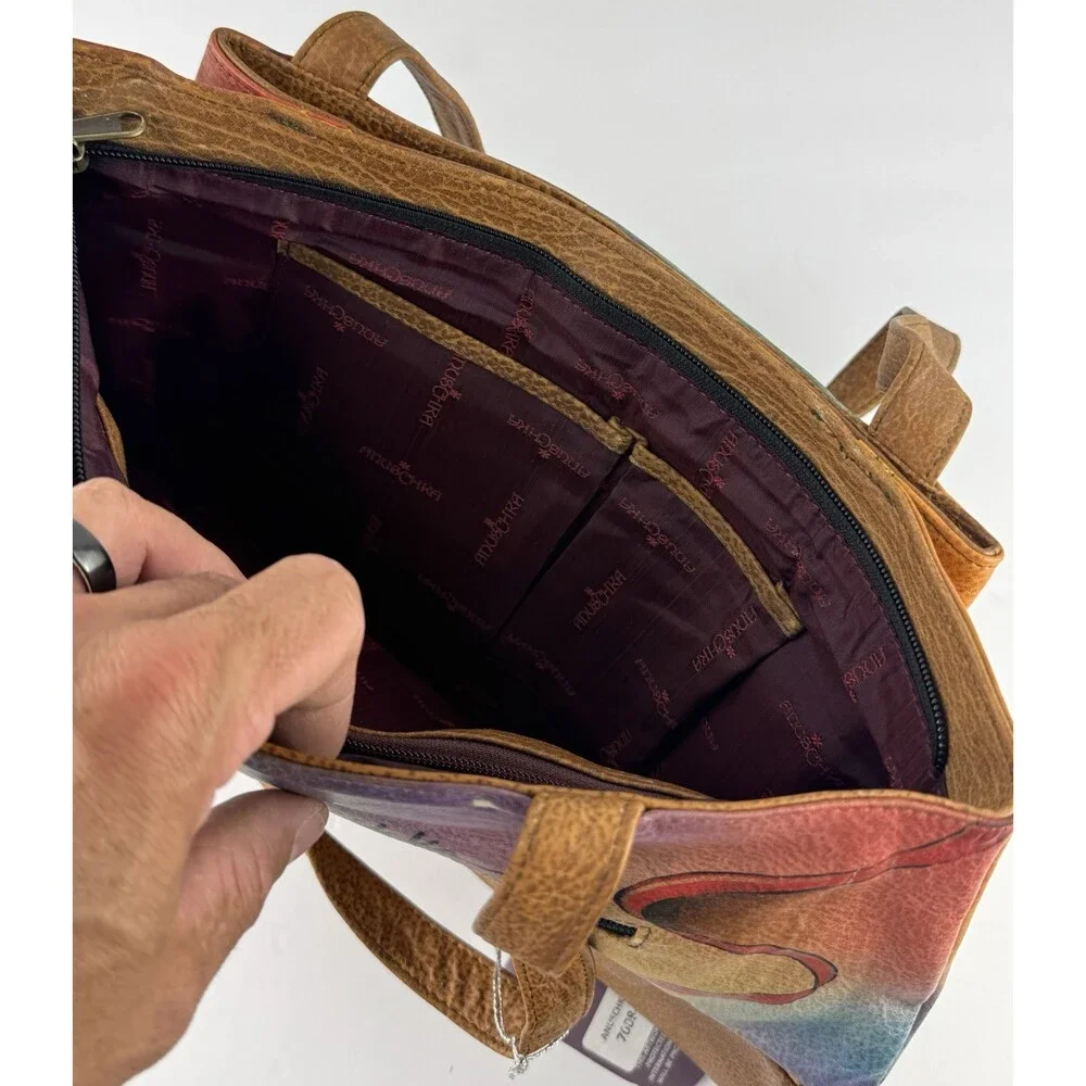 NEW Anna By Anuschka Mediterranean Garden Hand Painted Leather Large Tote Bag